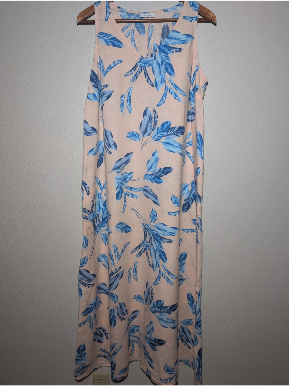 J. Jill Love Linen Maxi Dress Women's XL Pale Pink Coral/Blue Tropical Coastal